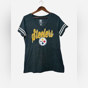 Pittsburgh Steelers NFL Team Apparel Womens Large Gray Tee Steelers Logo Front